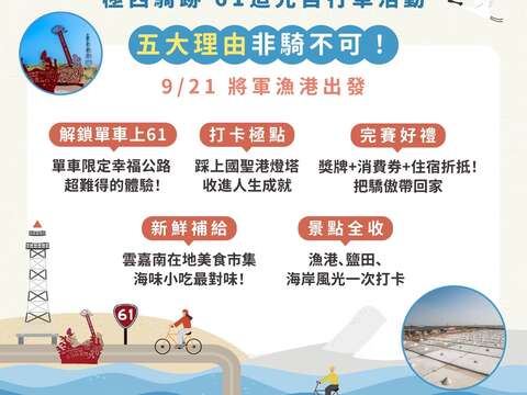 2025 极点漫旅 极西骑迹61追光自行车活动(活动时间：2025 / 9 / 21（日） 起迄地点：将军渔港)