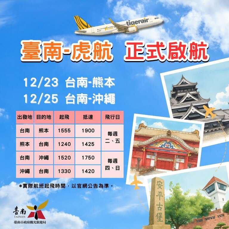 黄伟哲市长、观旅局团队与台湾虎航促成台南国际机场直飞熊本及冲绳航线