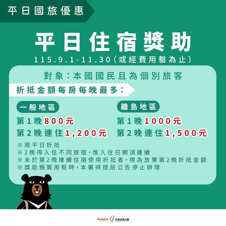 交通部观光署平日住宿奖助