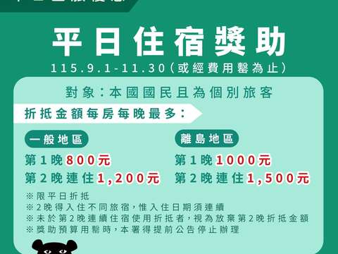 交通部观光署平日住宿奖助