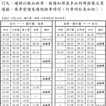 【公告】配合「2017臺南關子嶺溫泉美食節」乘車需求，活動期間例假日新營客運增開班次說明