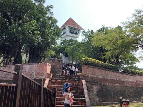 Looking up to the Anping Old Fort from the back door.