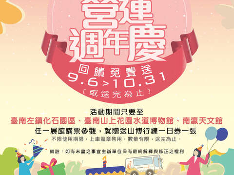 9月6日至10月31日期間台灣好行山博行線推出「營運週年慶回饋免費送」主題活動