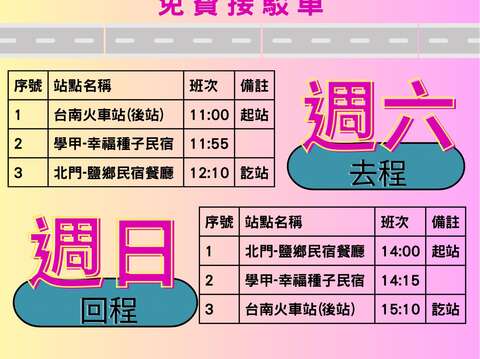 鹽鄉民宿及幸福種子民宿接駁車資訊