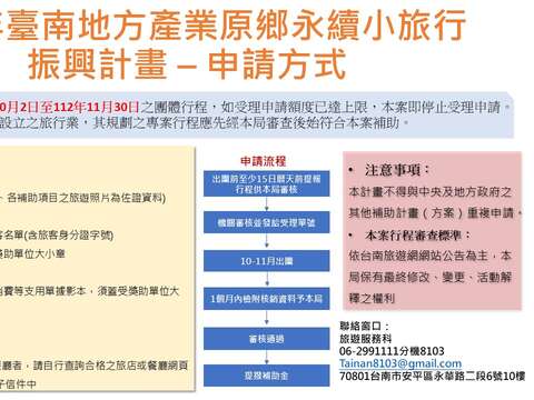 112年臺南地方產業原鄉永續小旅行振興計畫-申請程序作業圖(第2梯)