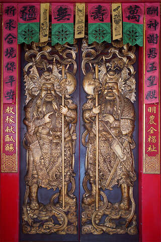 「神荼、郁垒」木雕门神