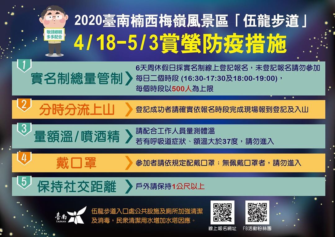 #梅嶺風景區 4/18起至5/3止的6天週休假期，#伍龍步道 採 #實名制 登記，以及 #分流 上山等措施。 上山者或前往 #賞螢...