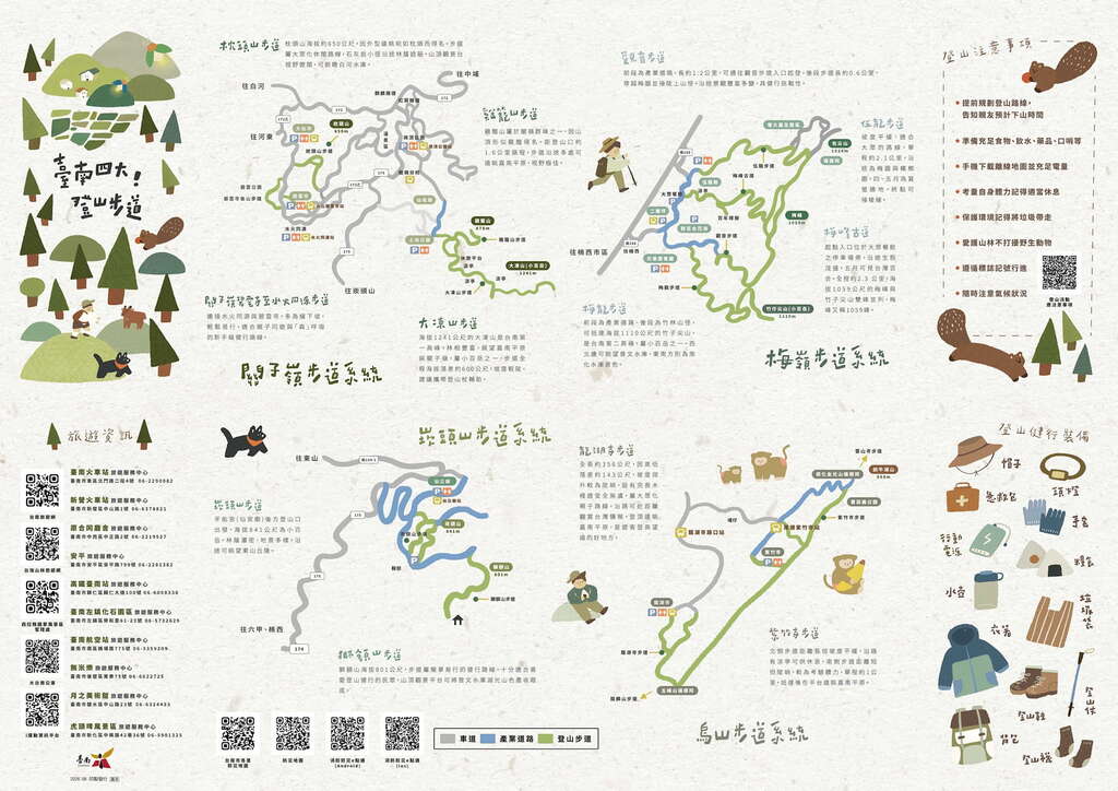一圖掌握臺南四大登山步道！全新插畫摺頁帶你按圖索「徑」遊山林