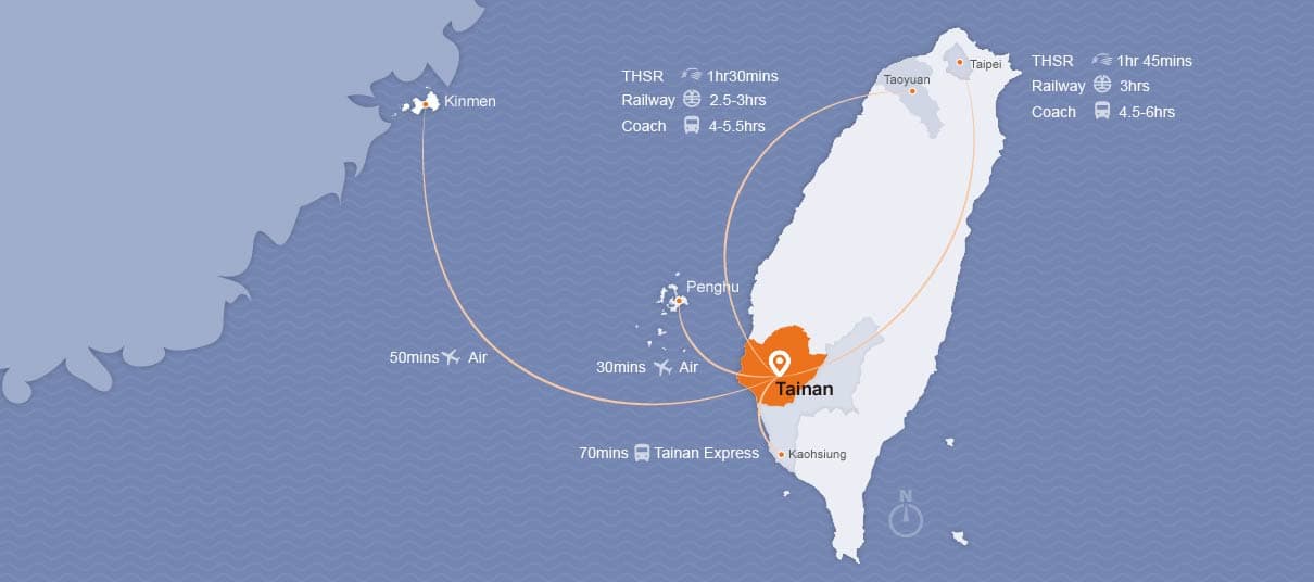 Map of transportation to Tainan